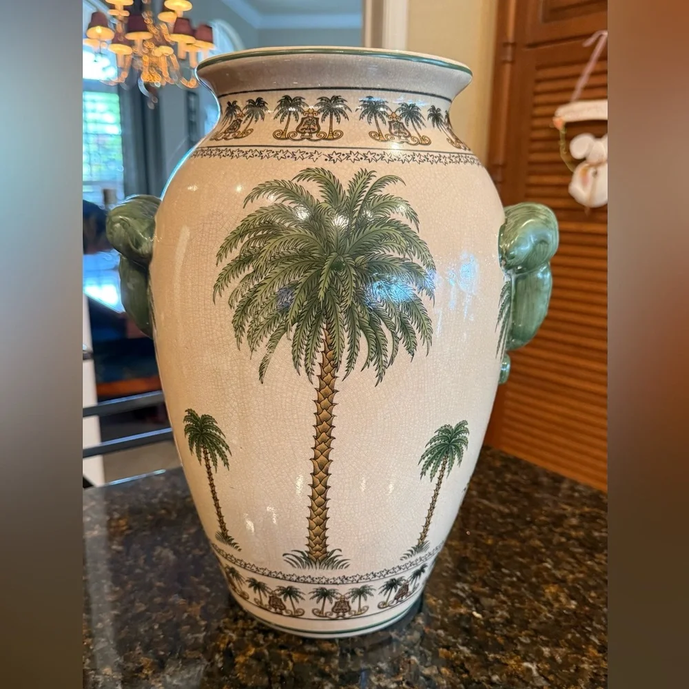 Vintage Palm Beach Chic Ceramic Palm Tree Vase - Large